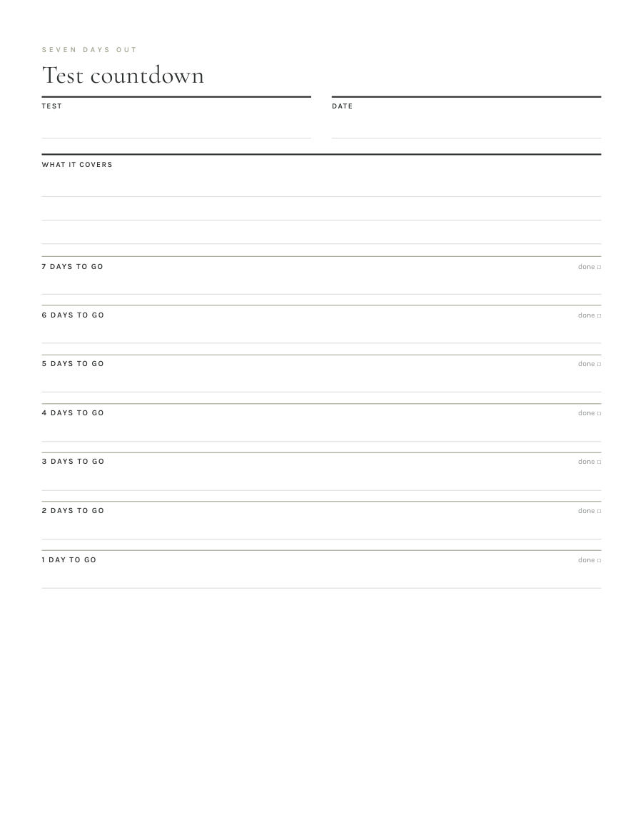 Seven day test countdown page